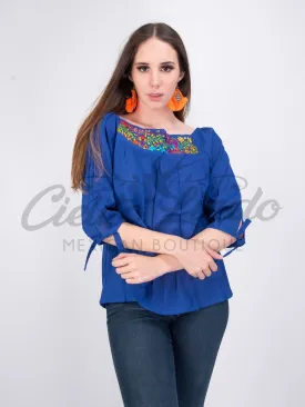 Mexican Embroidered Blouse Cozumel Royal Blue