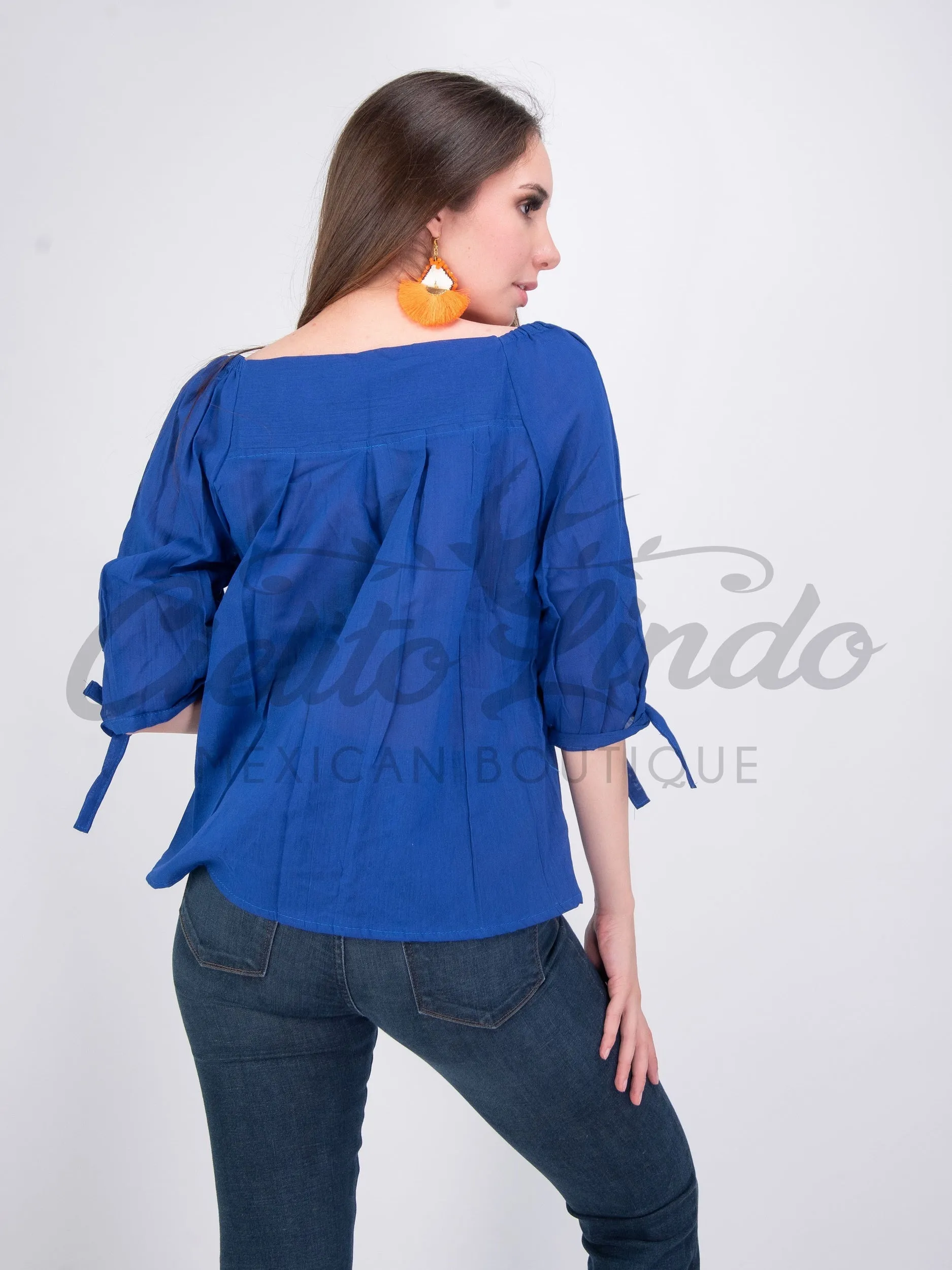 Mexican Embroidered Blouse Cozumel Royal Blue