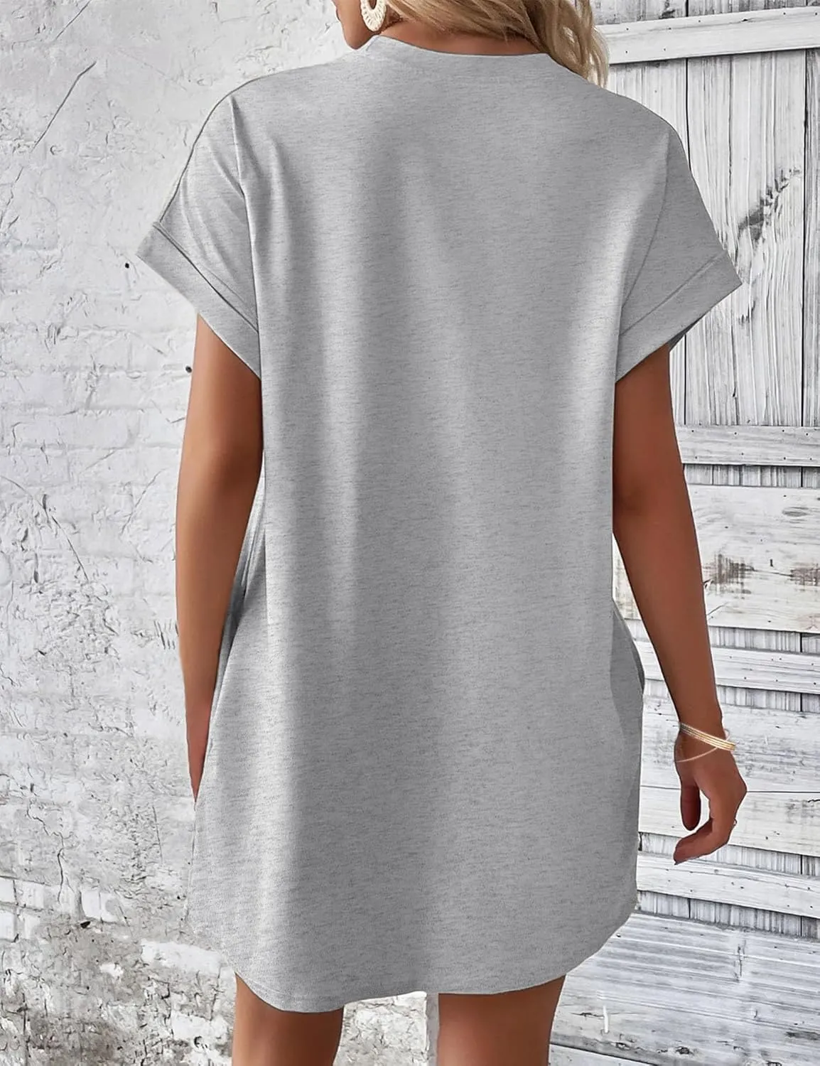 Minclouse Women's Casual Cap Short Sleeves Mini Dresses Cute Pleated T Shirt Dress with Pockets