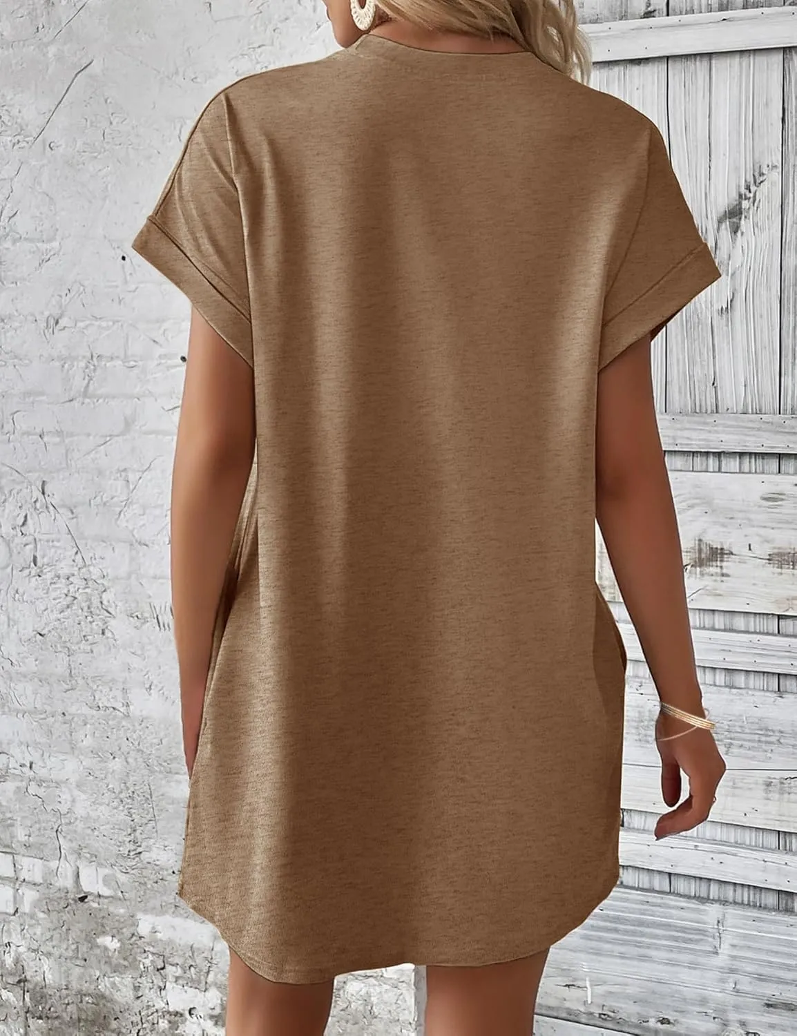 Minclouse Women's Casual Cap Short Sleeves Mini Dresses Cute Pleated T Shirt Dress with Pockets