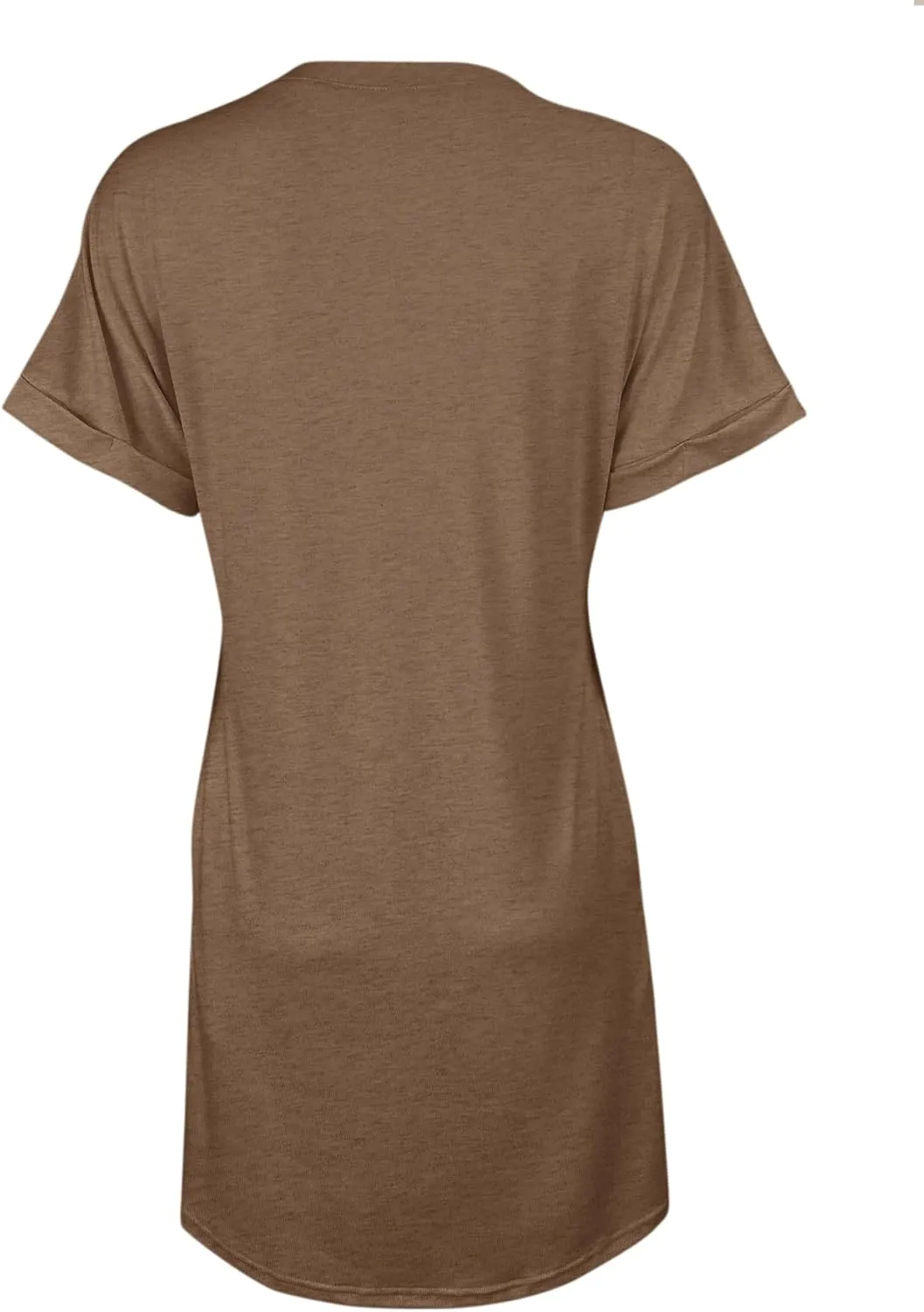 Minclouse Women's Casual Cap Short Sleeves Mini Dresses Cute Pleated T Shirt Dress with Pockets