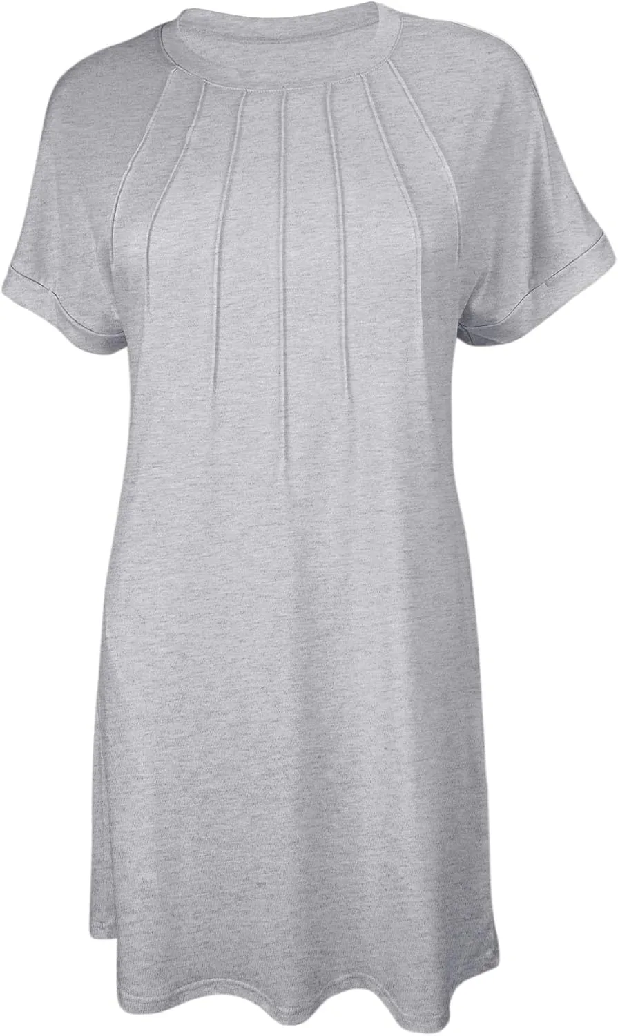 Minclouse Women's Casual Cap Short Sleeves Mini Dresses Cute Pleated T Shirt Dress with Pockets