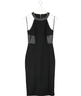 Miss Selfridge Black Ribbed Bodycon Pencil Dress With Faux Leather Trim UK 10
