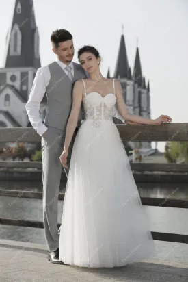 Modern Illusion Lace Corset Spaghetti Strap Floor-length Bridal Dress