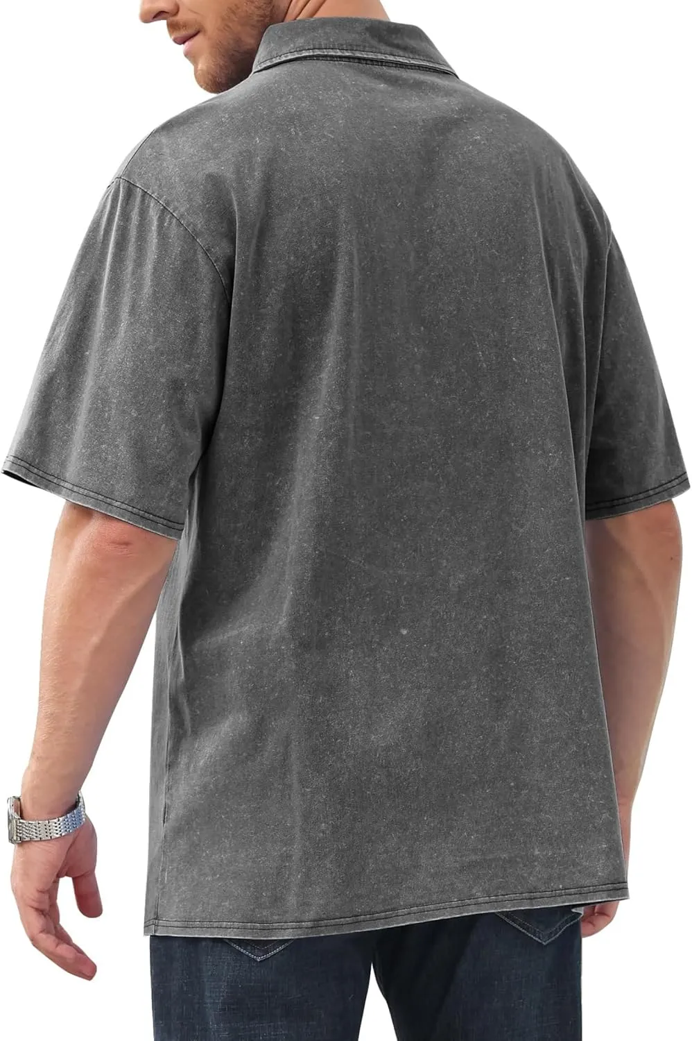 Mokaloha Mens Shirts Mokaloha Mens Pure Cotton Vintage Distressed Polo Shirt Casual Lapel Short Sleeve Button Down Tee