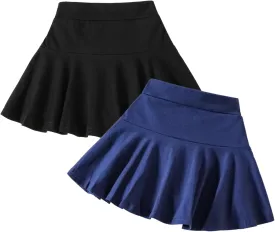 Neutocd Toddler Little Girls Skirts Skorts Elastic Flared Plain Pleated Tennis Skater Skirts for Girls Kids Built in Shorts
