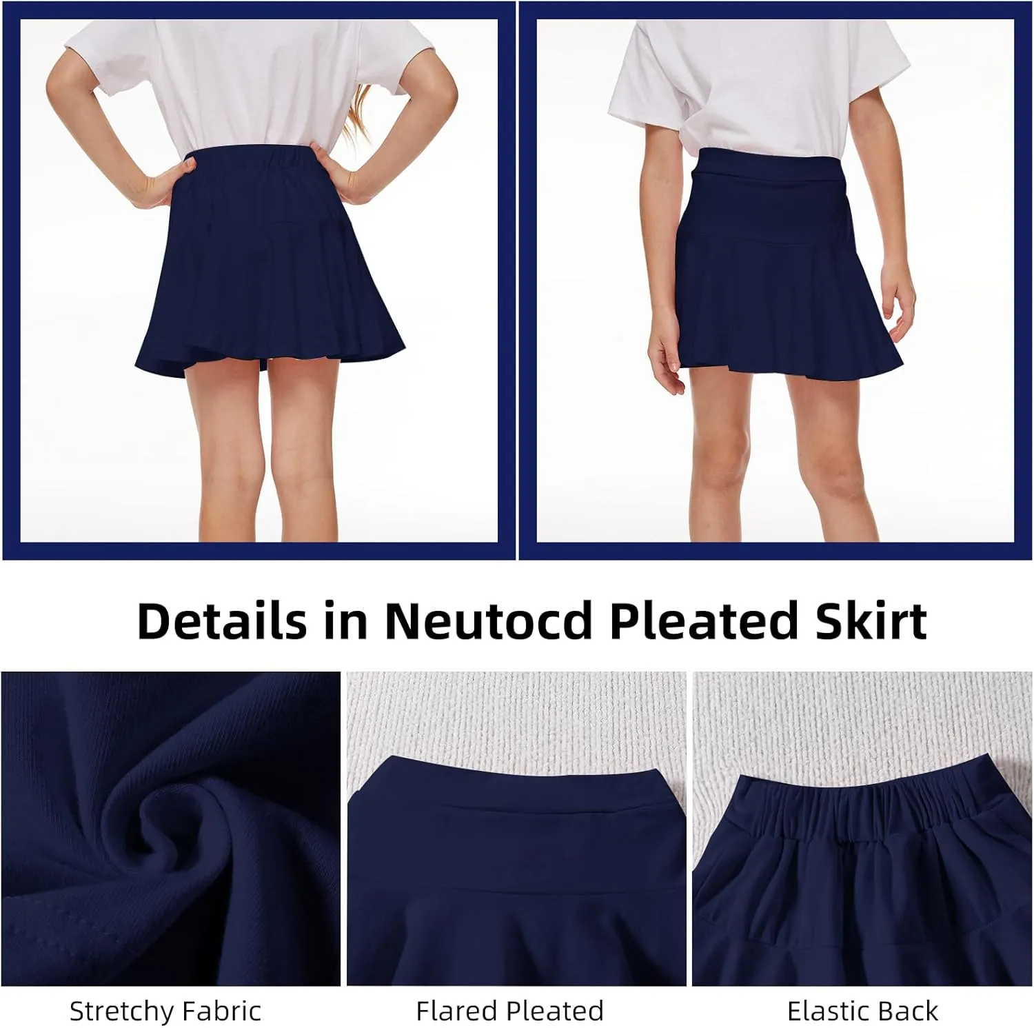 Neutocd Toddler Little Girls Skirts Skorts Elastic Flared Plain Pleated Tennis Skater Skirts for Girls Kids Built in Shorts