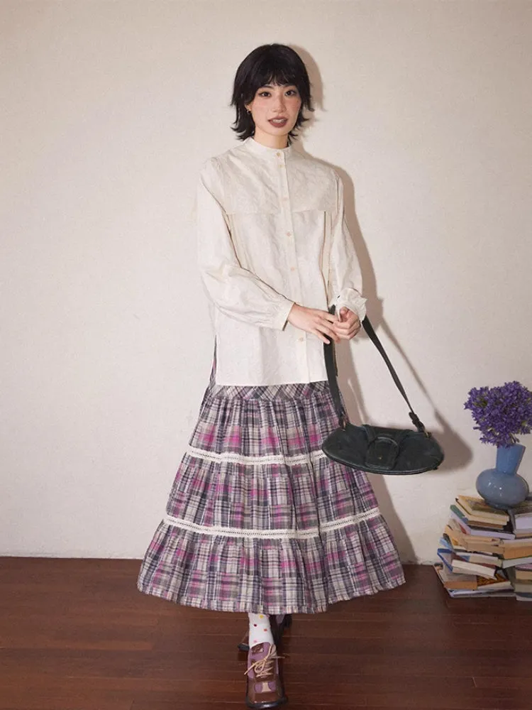 Plaid high waist A-line skirt【s0000007804】