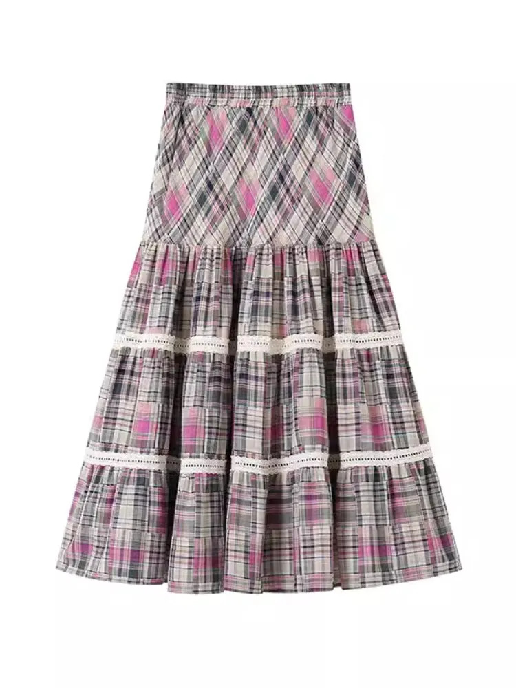 Plaid high waist A-line skirt【s0000007804】