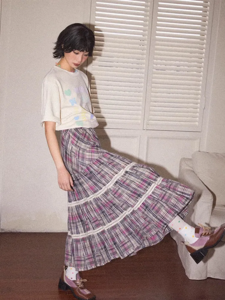 Plaid high waist A-line skirt【s0000007804】