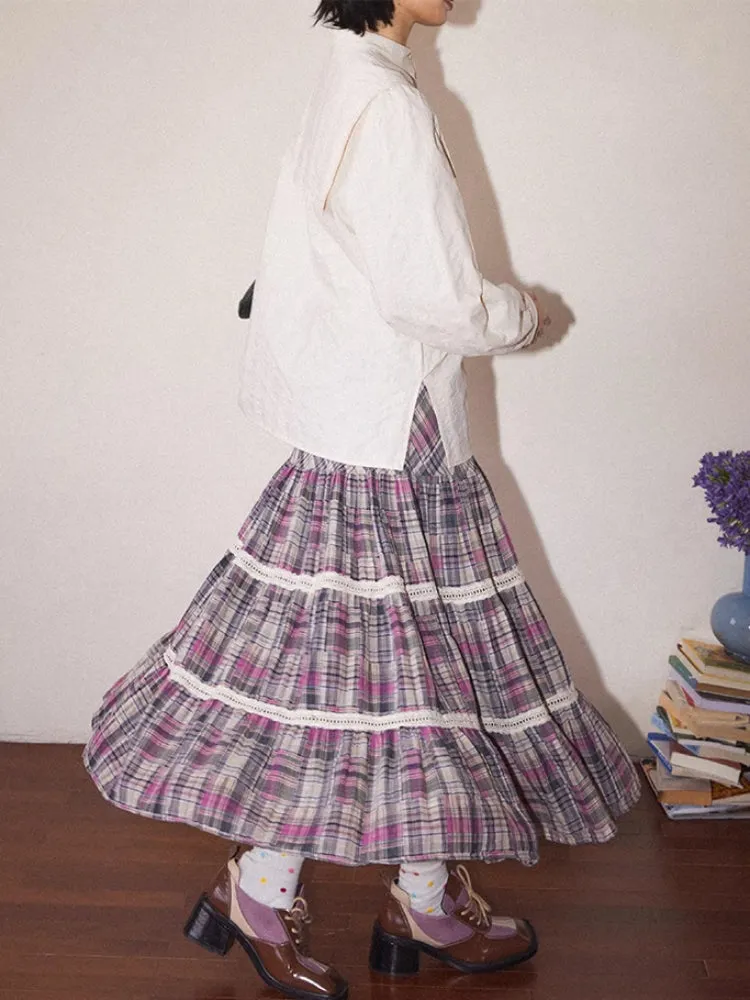 Plaid high waist A-line skirt【s0000007804】