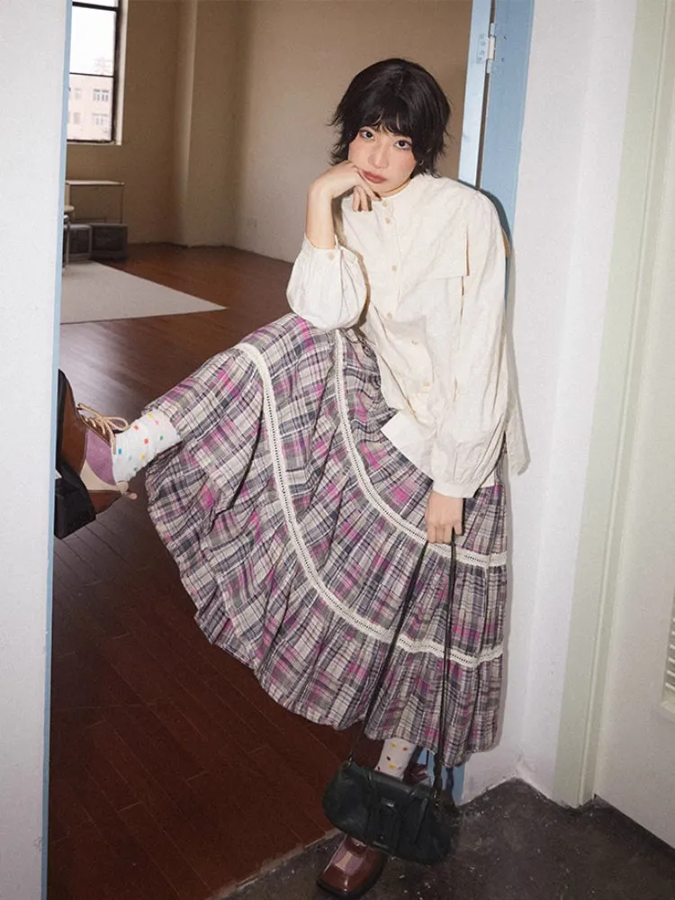 Plaid high waist A-line skirt【s0000007804】