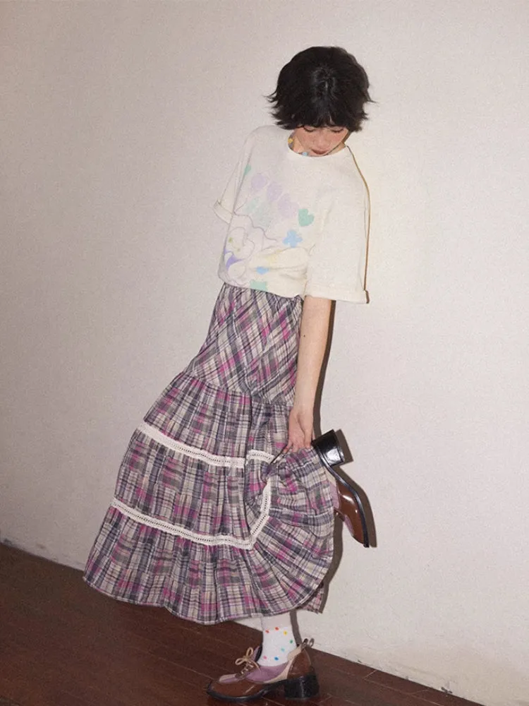 Plaid high waist A-line skirt【s0000007804】