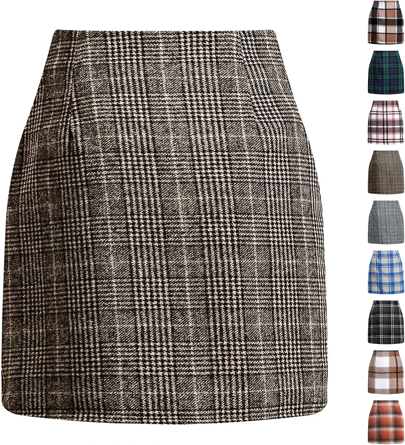 Plaid Mini Skirt for Women High Waist A Line Bodycon Pencil Fall Skirts Comfy Wool Mini Skirts Sexy Plaid Skirt