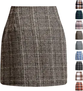 Plaid Mini Skirt for Women High Waist A Line Bodycon Pencil Fall Skirts Comfy Wool Mini Skirts Sexy Plaid Skirt