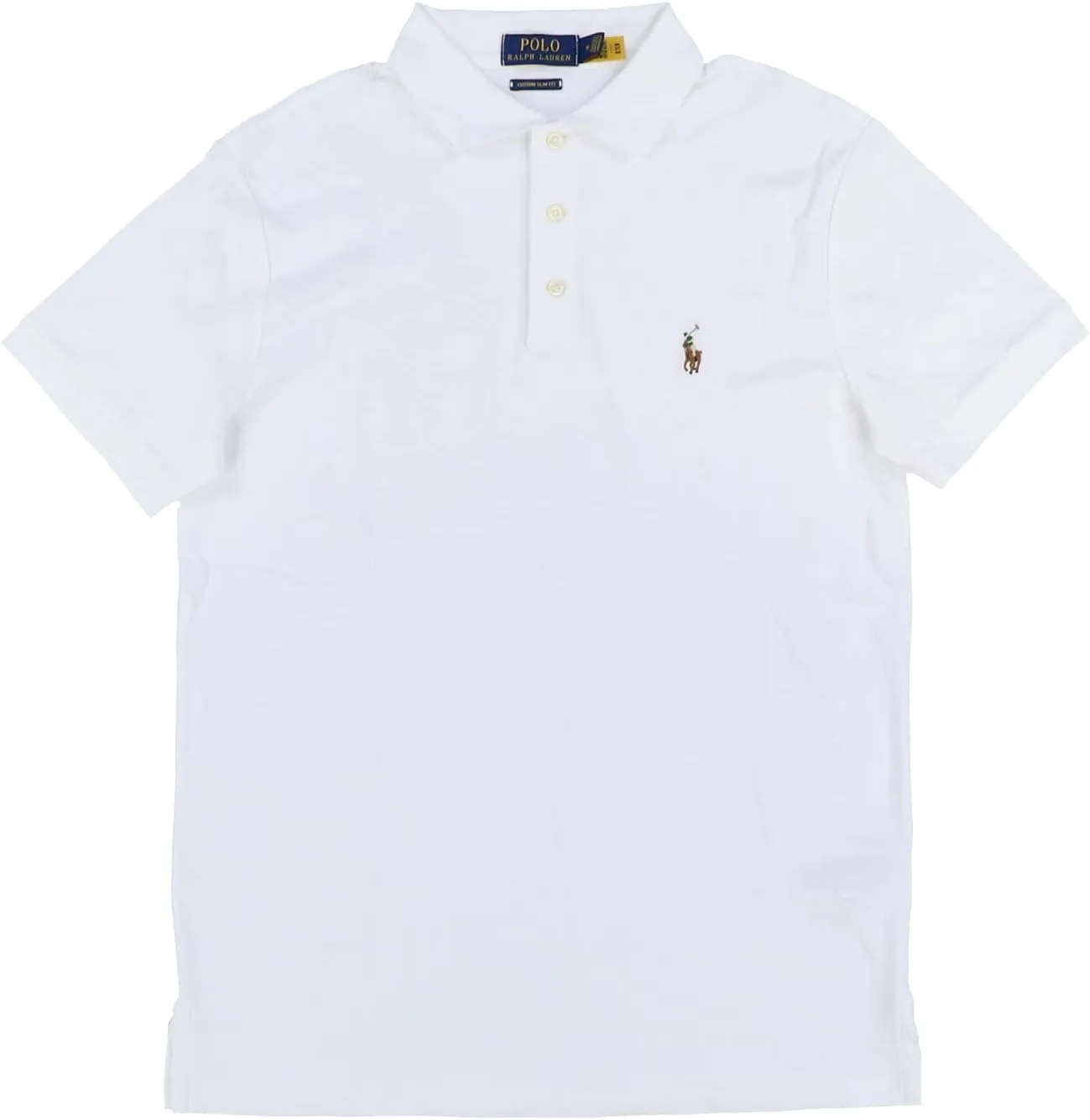 Polo Ralph Lauren Mens Custom Slim Fit Interlock Polo Shirt (X-Large, White)