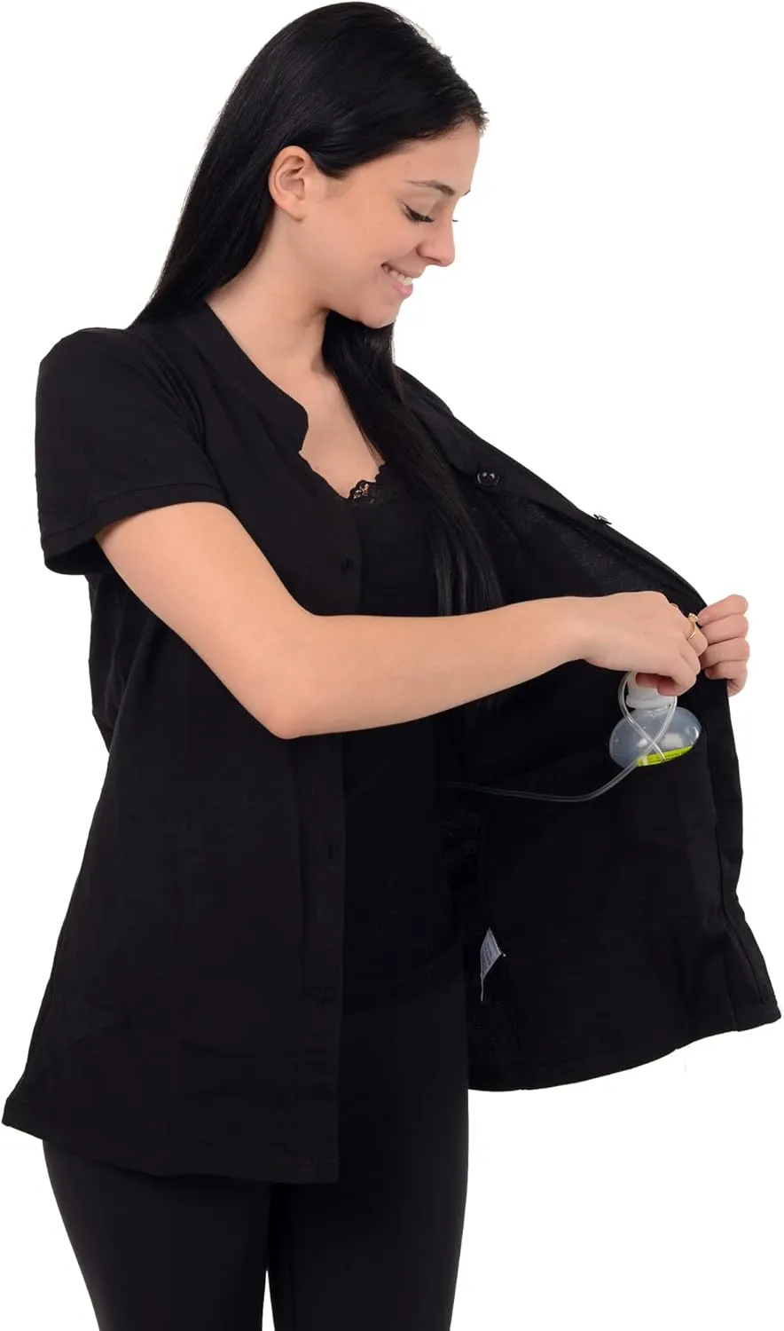 Post Mastectomy Shirt -Band Collar Button Down Blouse with Drain Pockets for Drainage Management - Women's Recovery Clothing