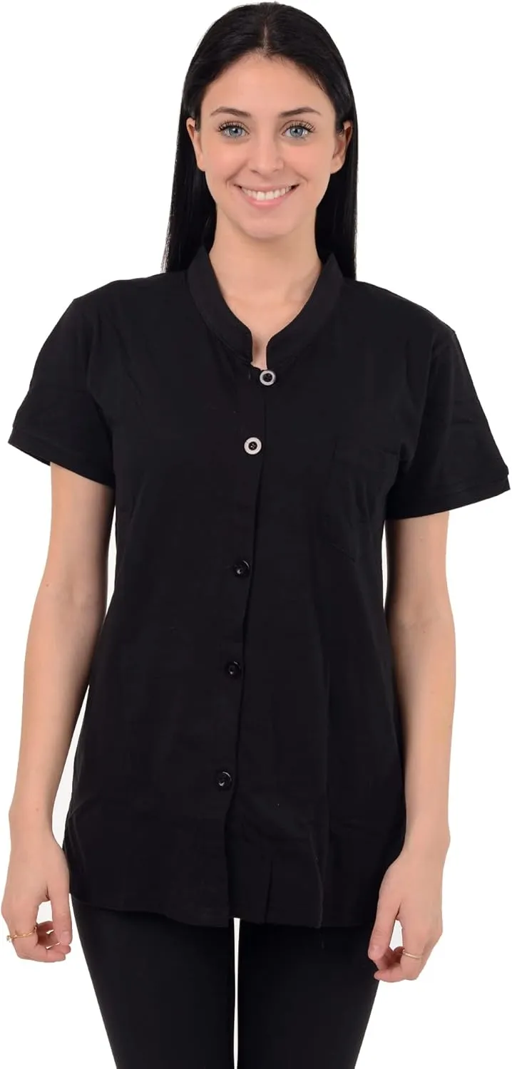 Post Mastectomy Shirt -Band Collar Button Down Blouse with Drain Pockets for Drainage Management - Women's Recovery Clothing