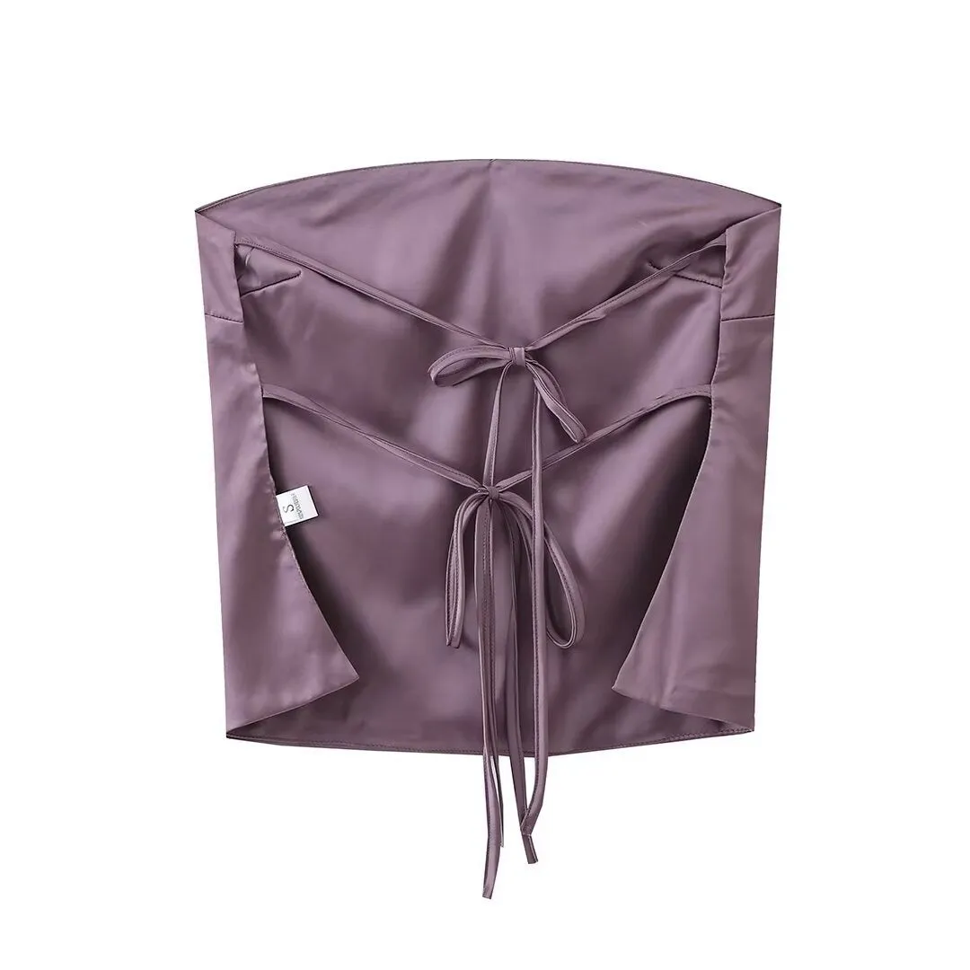 Pre Order:  Silk Tied Chest Top   Draped Straight Leg Pants
