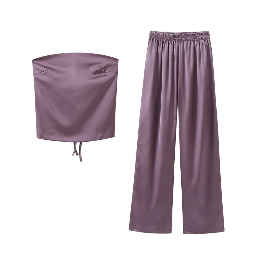 Pre Order:  Silk Tied Chest Top   Draped Straight Leg Pants