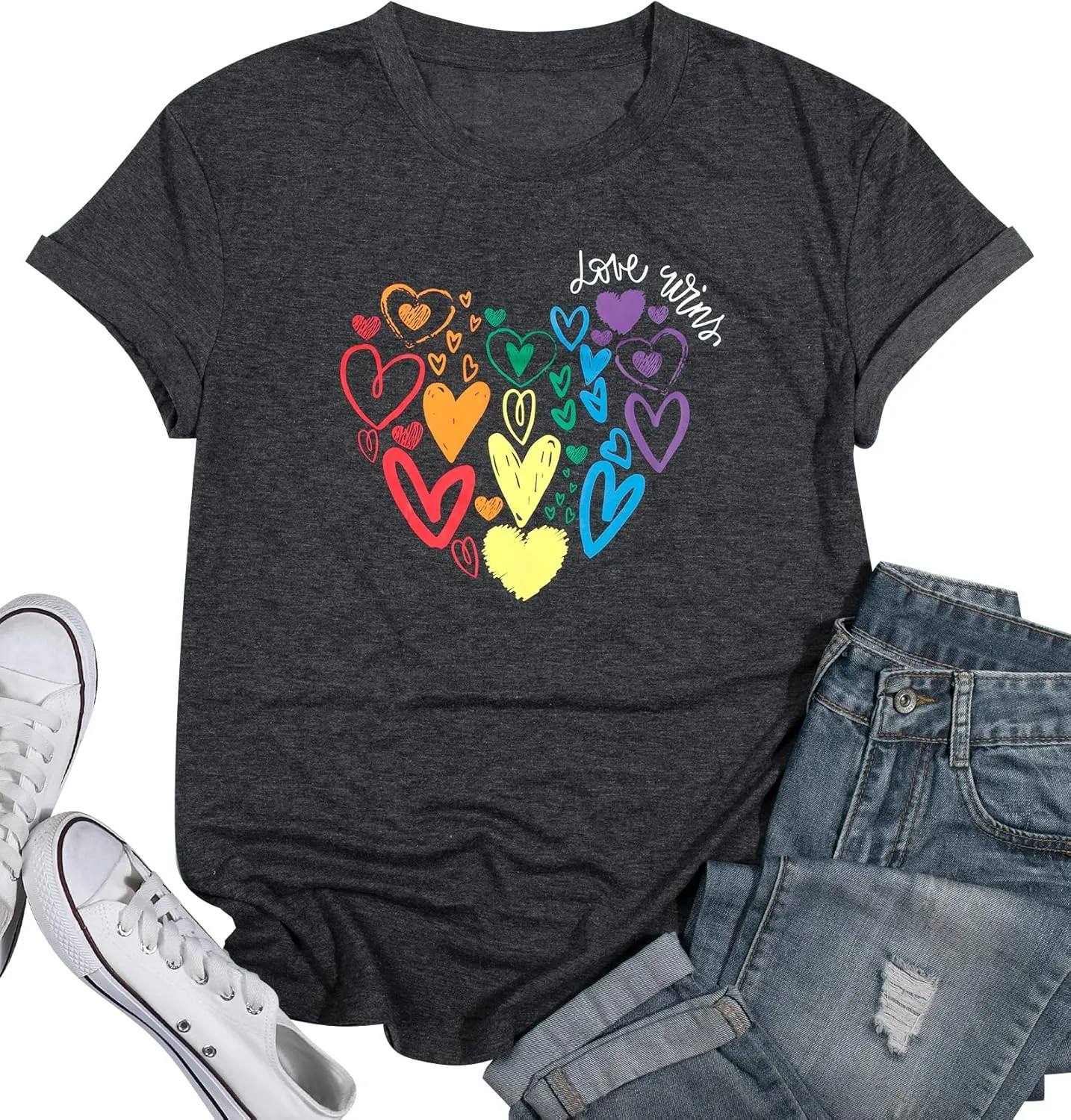 Pride Shirt Women LGBTQ Equality Shirts Rainbow Shirt Heart Graphic Tees Casual Summer Short Sleeve Tops
