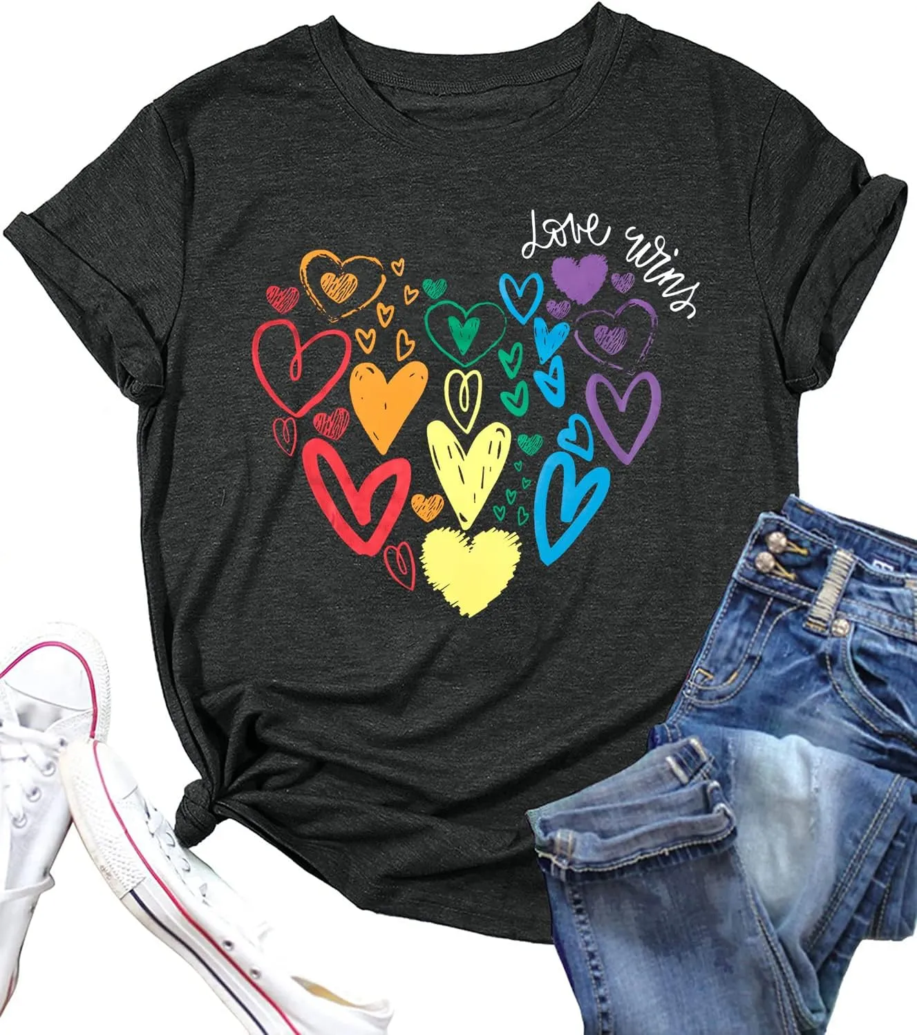 Pride Shirt Women LGBTQ Equality Shirts Rainbow Shirt Heart Graphic Tees Casual Summer Short Sleeve Tops