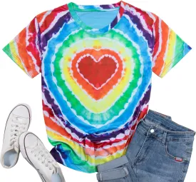 Pride Shirt Women LGBTQ Equality Shirts Rainbow Shirt Heart Graphic Tees Casual Summer Short Sleeve Tops