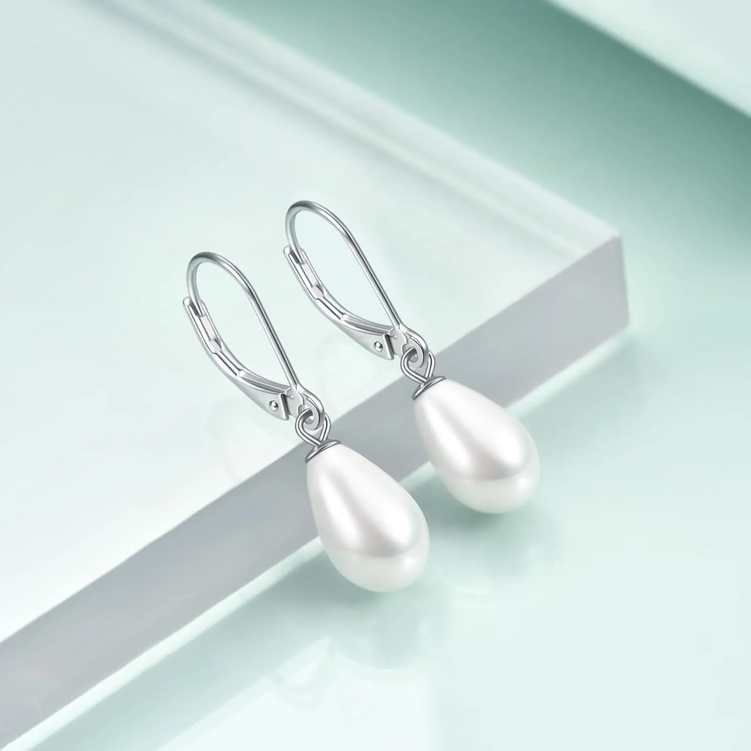 Rnivida 925 Sterling Silver Pearl Drop Leverback Dangle Earrings,Single White Pearl Jewelry Gift for Female Friends Women