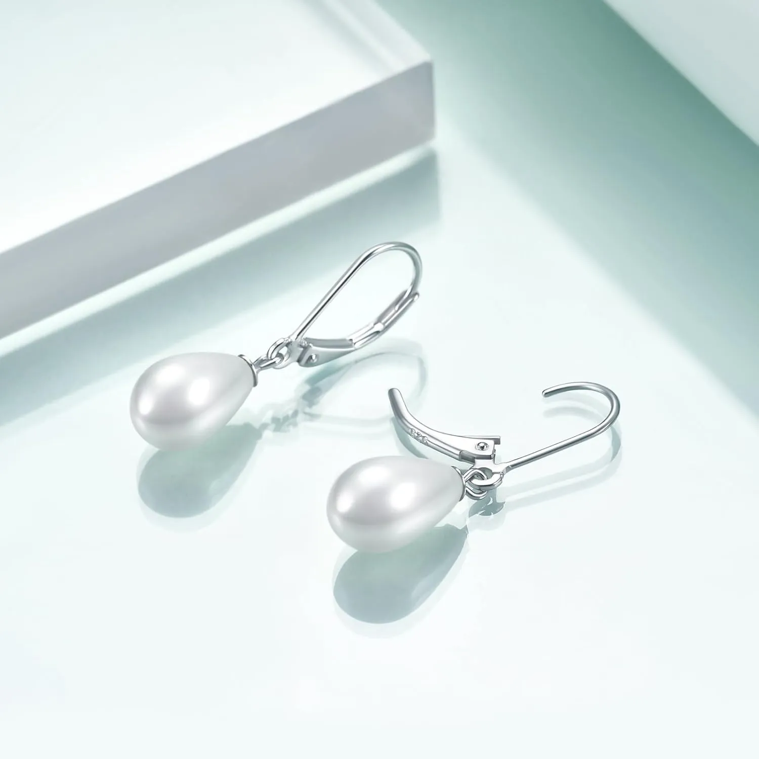 Rnivida 925 Sterling Silver Pearl Drop Leverback Dangle Earrings,Single White Pearl Jewelry Gift for Female Friends Women