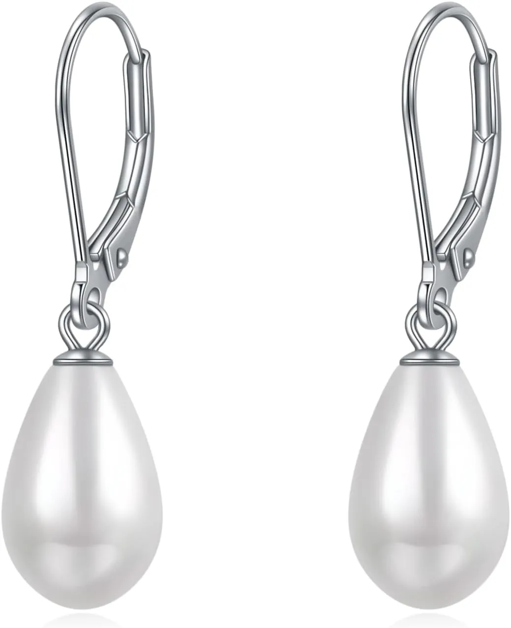 Rnivida 925 Sterling Silver Pearl Drop Leverback Dangle Earrings,Single White Pearl Jewelry Gift for Female Friends Women
