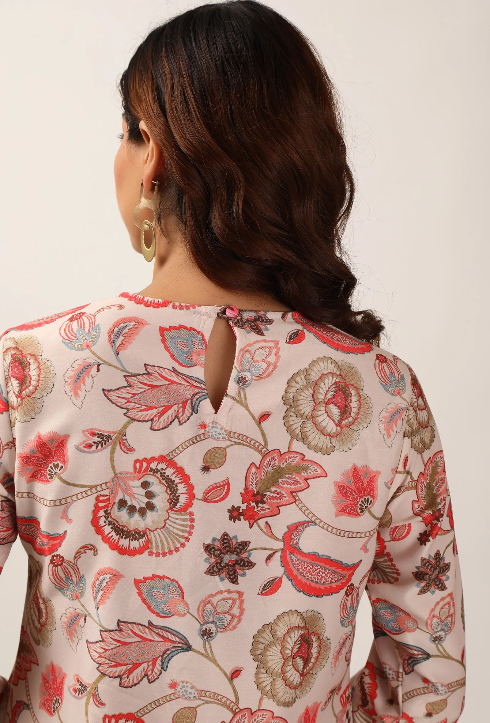 Set Of 2: Ambi Floral Chintz Straight Kurta With Narrow Fit Pants
