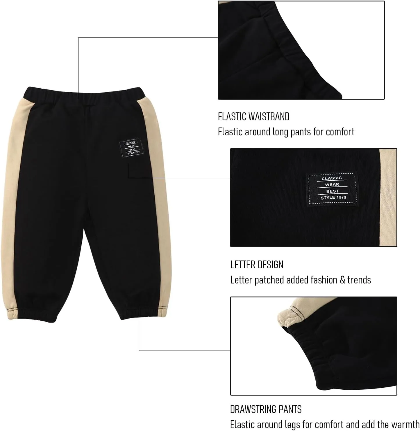 SOBOWO Baby Boy Sweatpants Jogger Pants Toddler Boys Solid Elastic Waist Letter Patched Active Bottoms Fall Winter Clothes