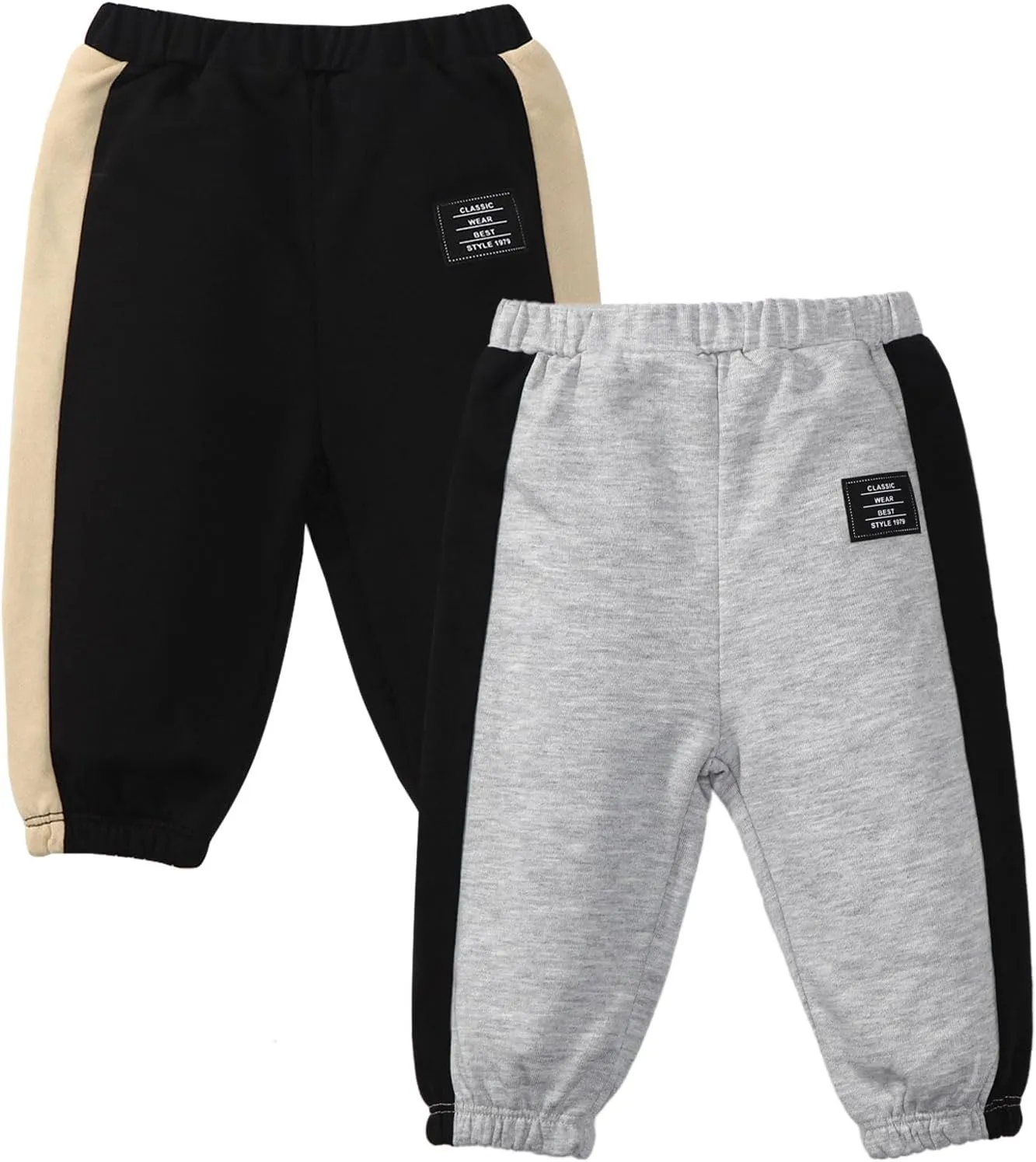 SOBOWO Baby Boy Sweatpants Jogger Pants Toddler Boys Solid Elastic Waist Letter Patched Active Bottoms Fall Winter Clothes