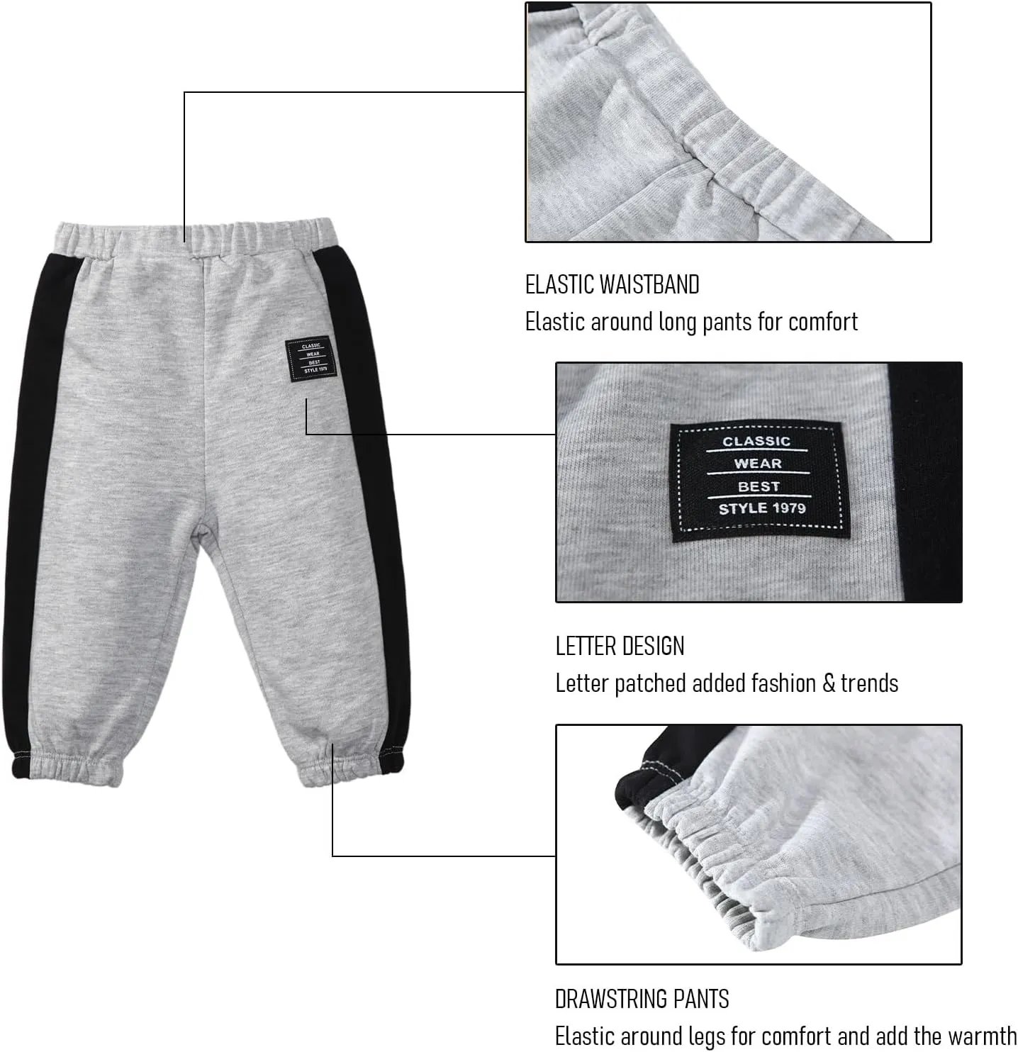 SOBOWO Baby Boy Sweatpants Jogger Pants Toddler Boys Solid Elastic Waist Letter Patched Active Bottoms Fall Winter Clothes