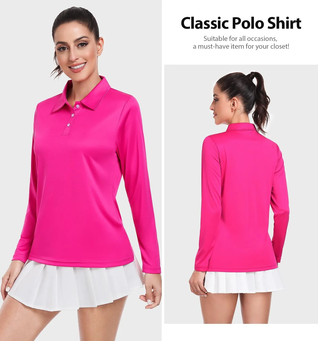 Star Vibe Long Sleeve Polo Shirts for Women Moisture Wicking Golf Shirt Quick Dry UPF 50  Sun Tennis Athletic Tops 3 Pack