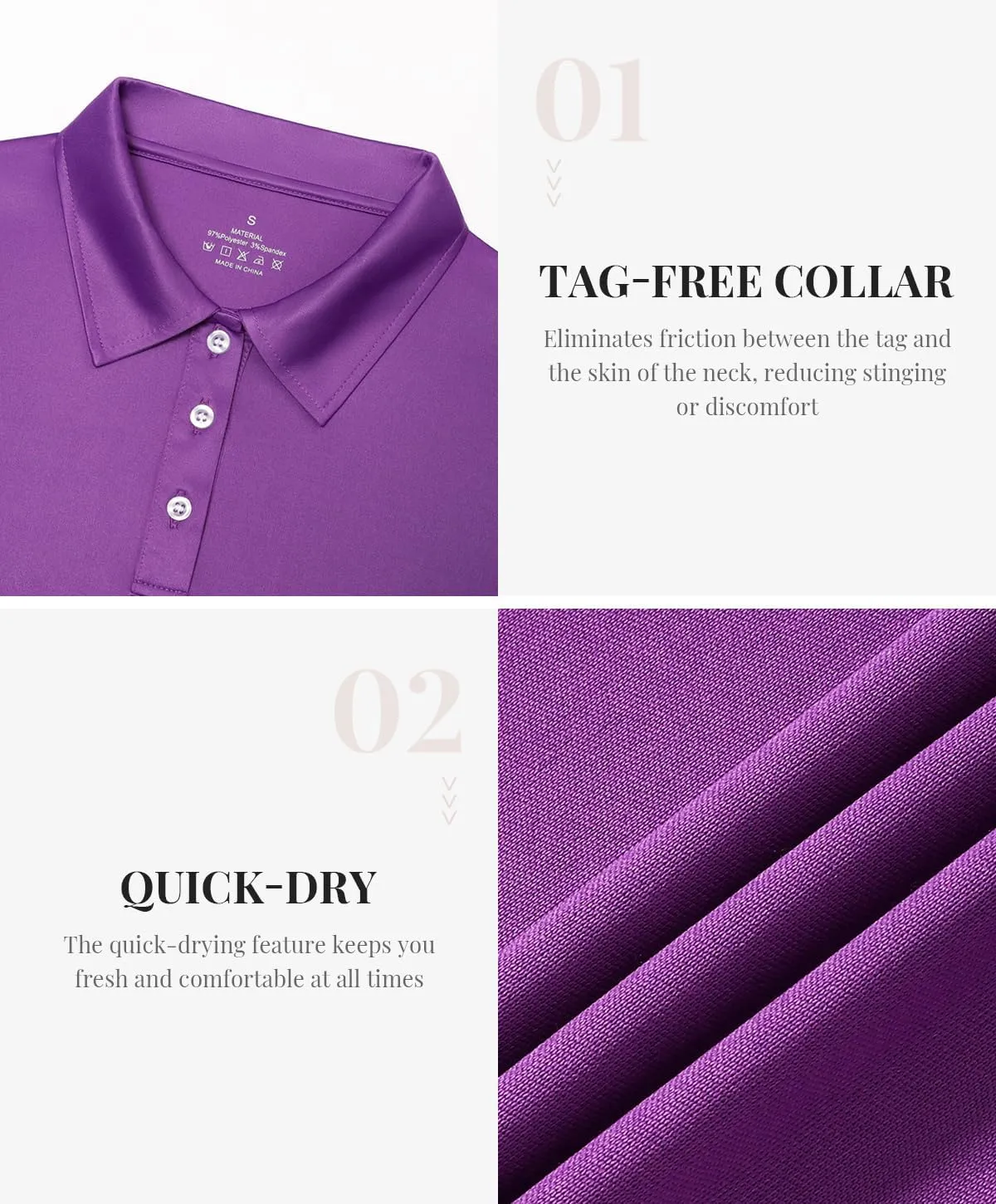 Star Vibe Long Sleeve Polo Shirts for Women Moisture Wicking Golf Shirt Quick Dry UPF 50  Sun Tennis Athletic Tops 3 Pack