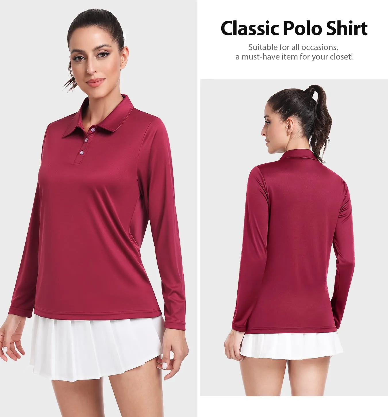Star Vibe Long Sleeve Polo Shirts for Women Moisture Wicking Golf Shirt Quick Dry UPF 50  Sun Tennis Athletic Tops 3 Pack