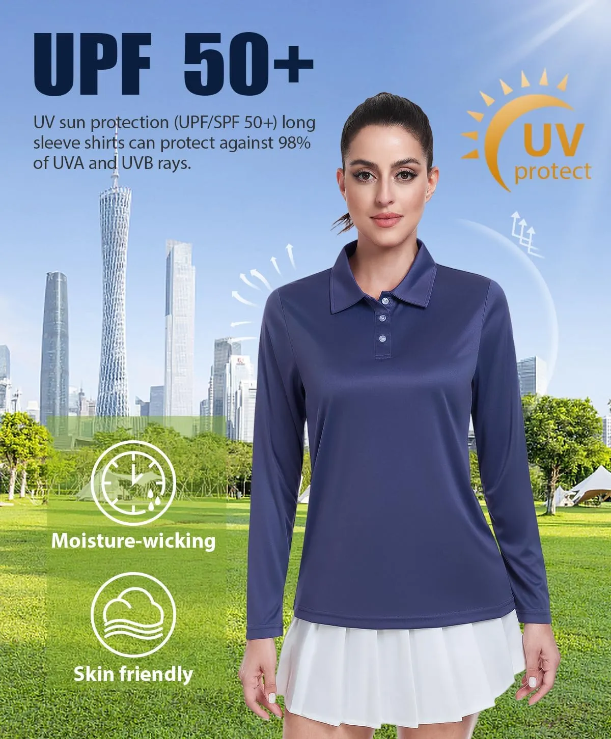 Star Vibe Long Sleeve Polo Shirts for Women Moisture Wicking Golf Shirt Quick Dry UPF 50  Sun Tennis Athletic Tops 3 Pack