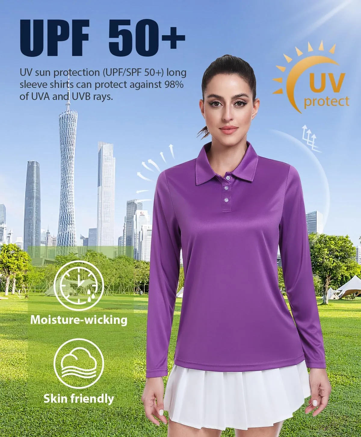 Star Vibe Long Sleeve Polo Shirts for Women Moisture Wicking Golf Shirt Quick Dry UPF 50  Sun Tennis Athletic Tops 3 Pack
