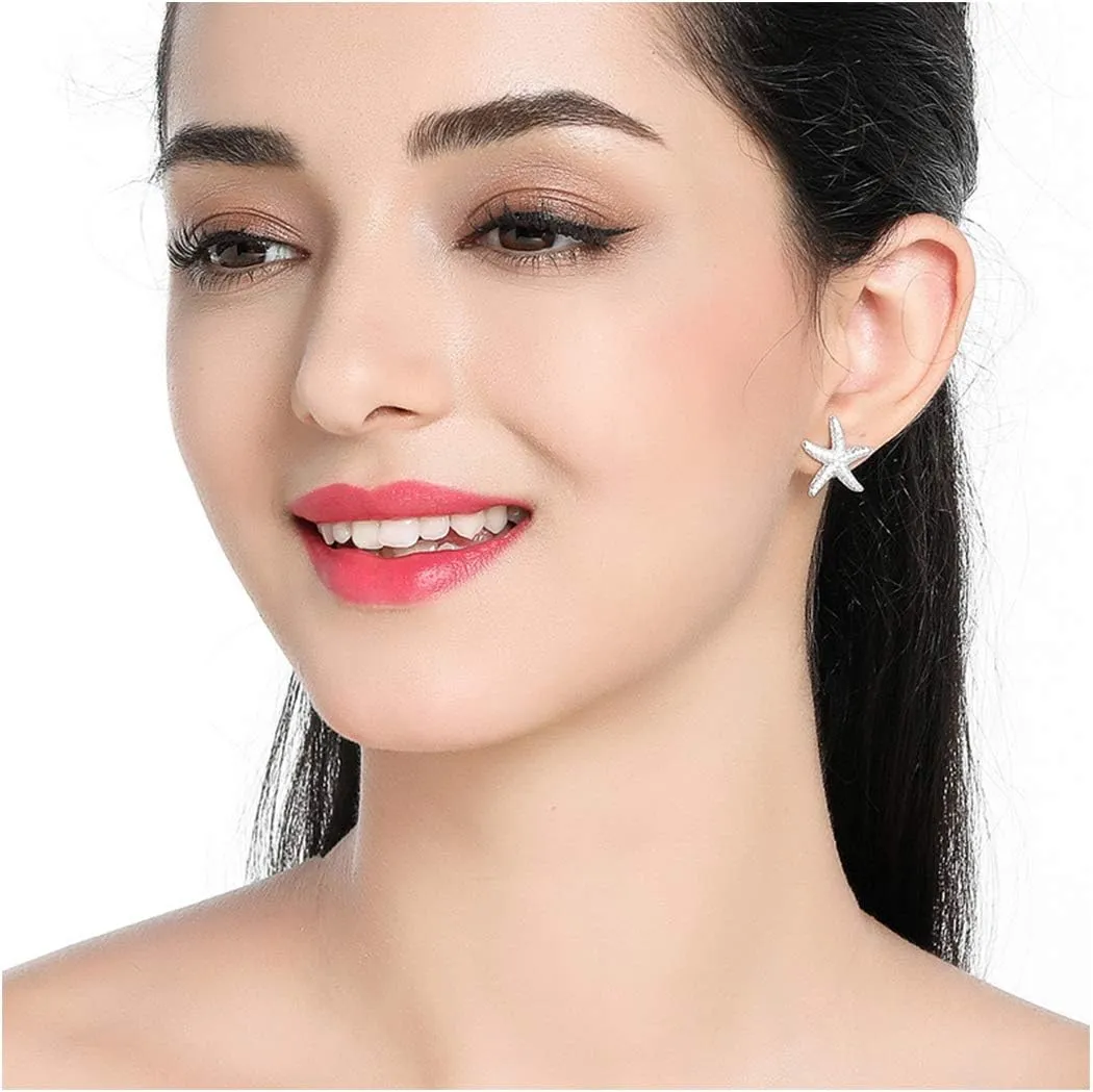Starfish Stud Earrings for Women - CZ Paved Starfish Stud Earrings - Charm Starfish Earrings Plated in 14k Gold/White Gold
