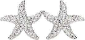 Starfish Stud Earrings for Women - CZ Paved Starfish Stud Earrings - Charm Starfish Earrings Plated in 14k Gold/White Gold