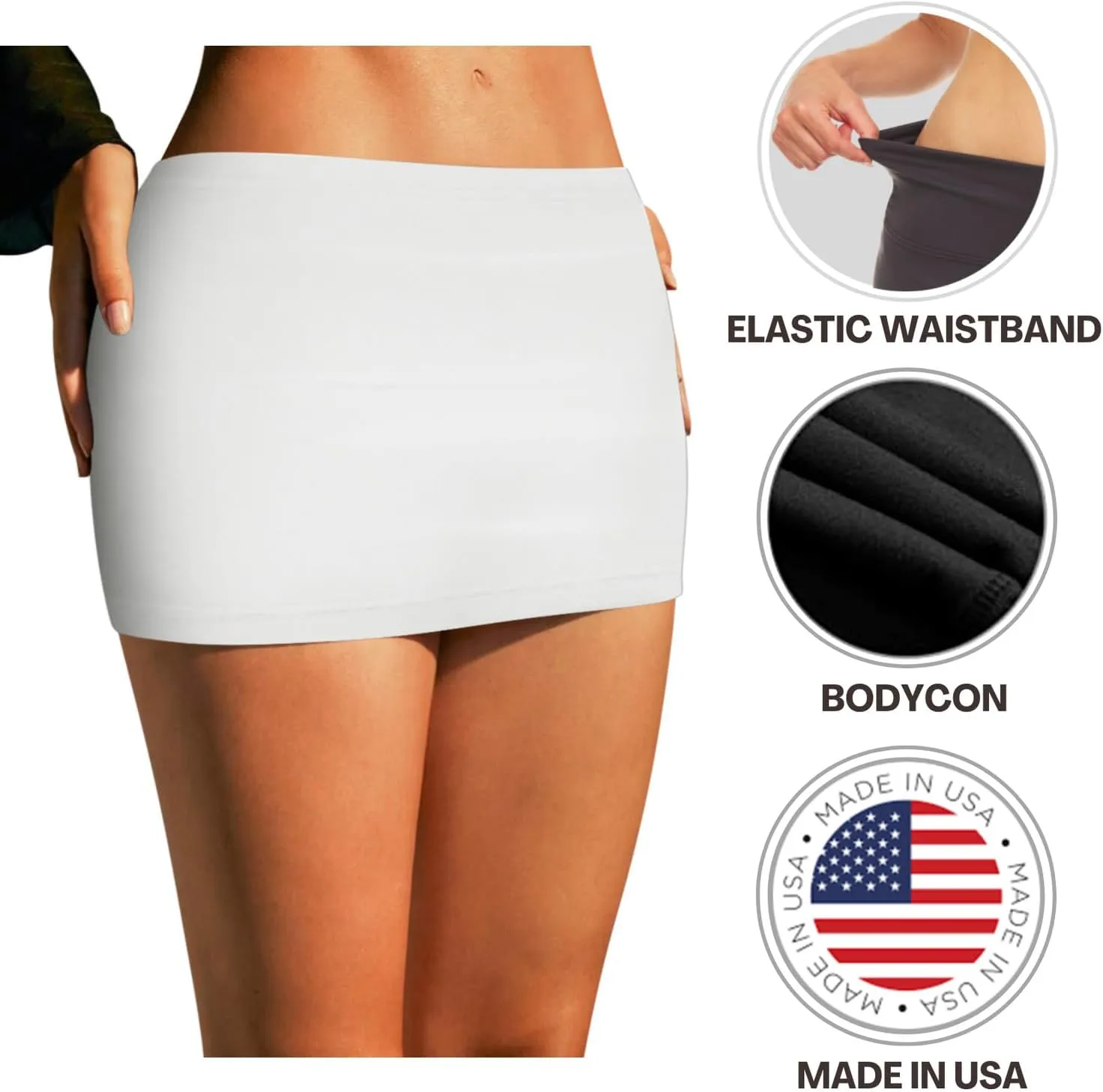 Sweet Hearts Black Mini Skirt for Women- Above Knee Elastic Waist Basic Mini Pencil Womens Skirts Bodycon Made in USA