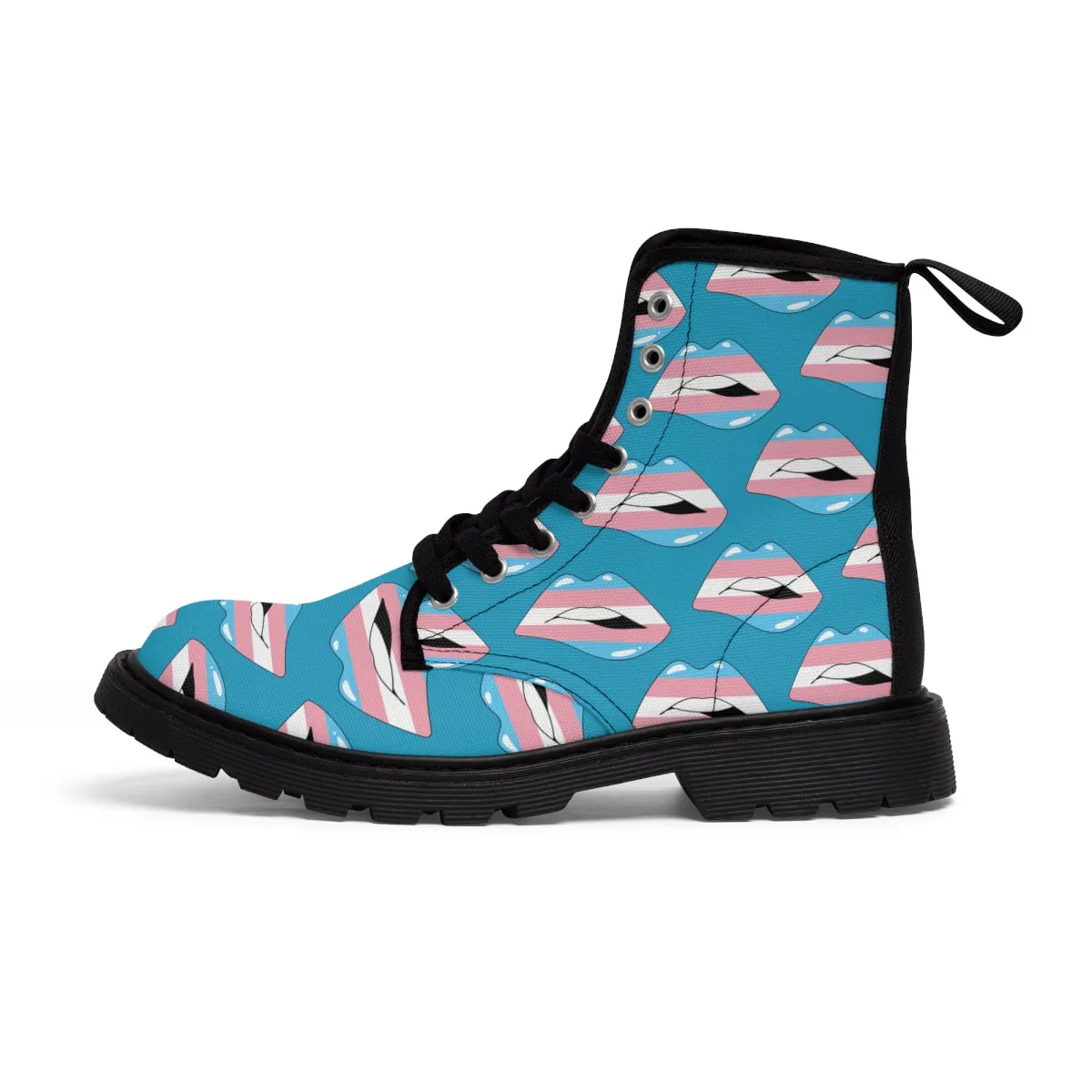 Transgender Flag Kisses LGBTQ Blue Canvas Boots Unisex Size