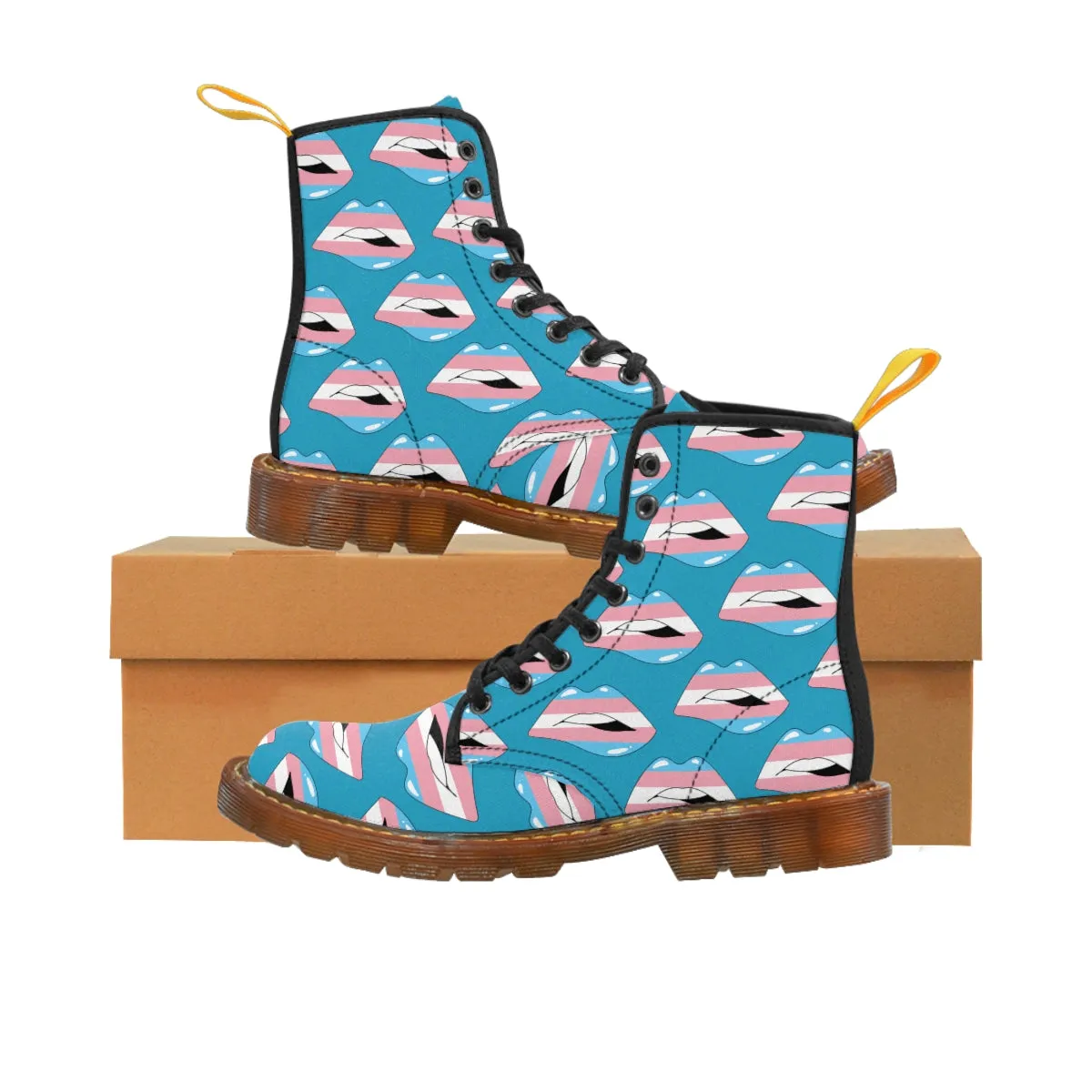 Transgender Flag Kisses LGBTQ Blue Canvas Boots Unisex Size