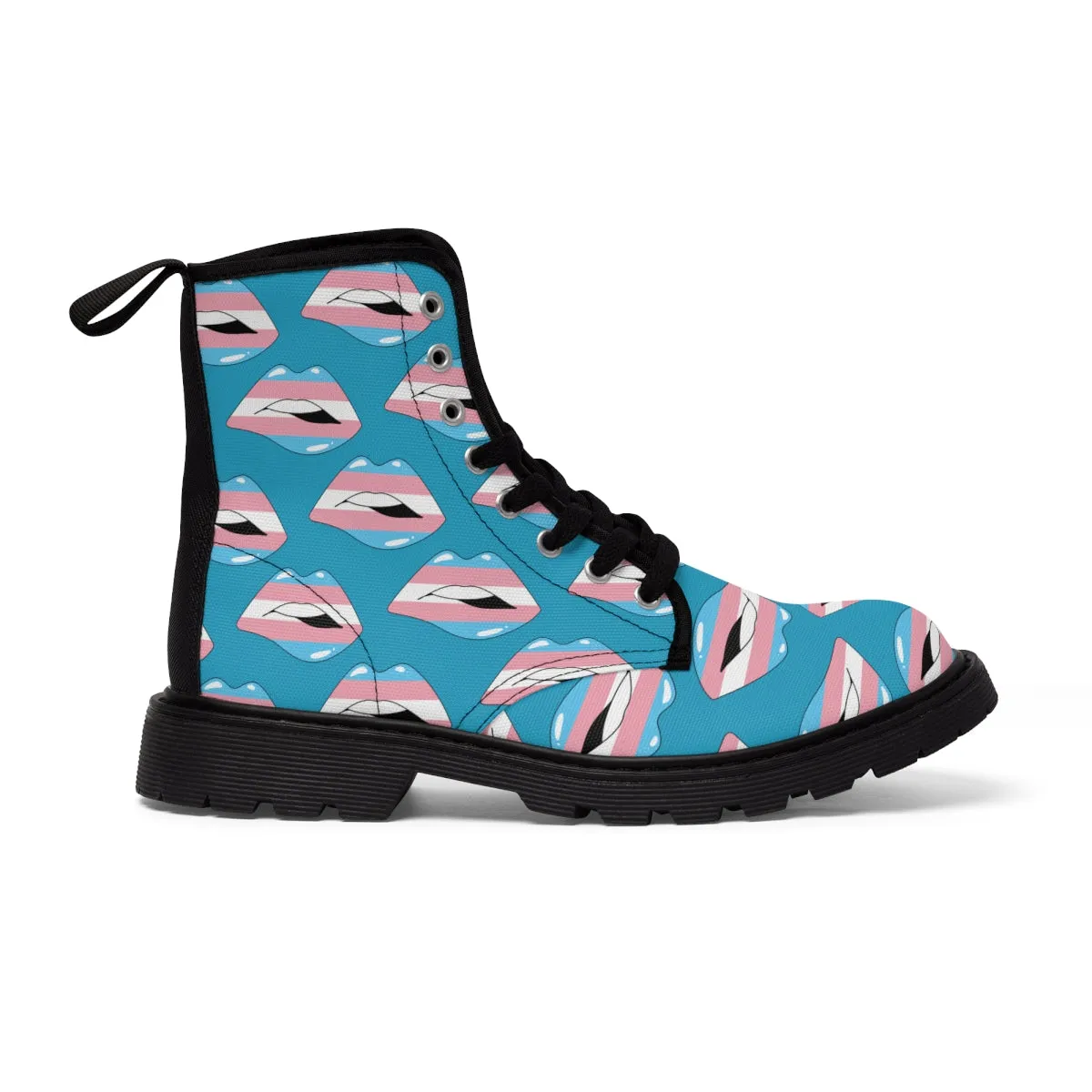 Transgender Flag Kisses LGBTQ Blue Canvas Boots Unisex Size