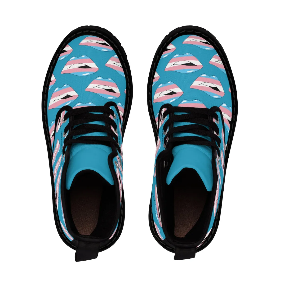 Transgender Flag Kisses LGBTQ Blue Canvas Boots Unisex Size