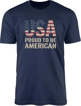 USA Proud to Be American T-Shirt for Men Women  Patriotic Flag Graphic Tee  4th of July Vintage Unisex Shirt