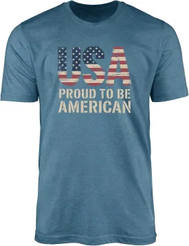 USA Proud to Be American T-Shirt for Men Women  Patriotic Flag Graphic Tee  4th of July Vintage Unisex Shirt