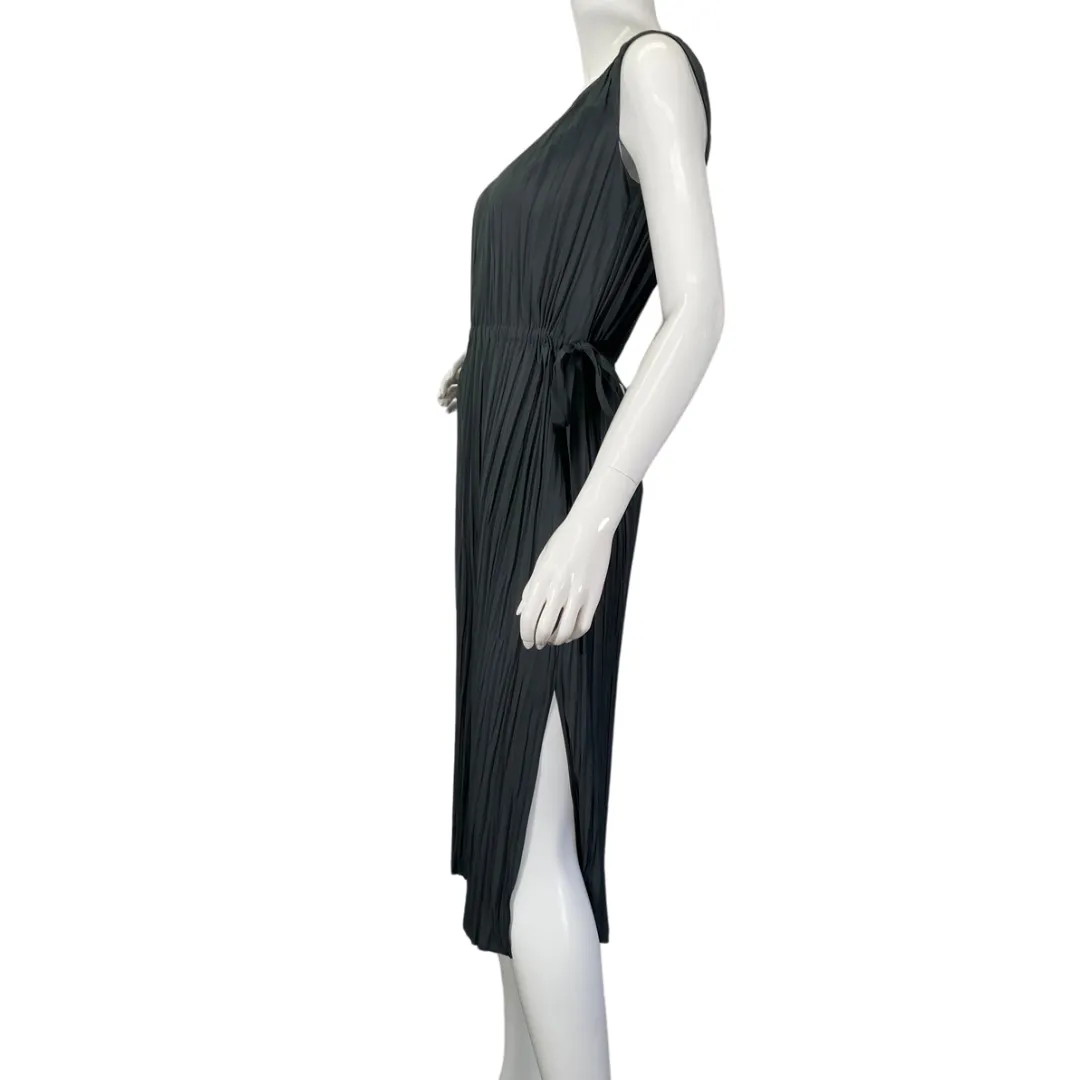 Vince. V-neck Pleated Tie Sleeveless Slate Blue Dress