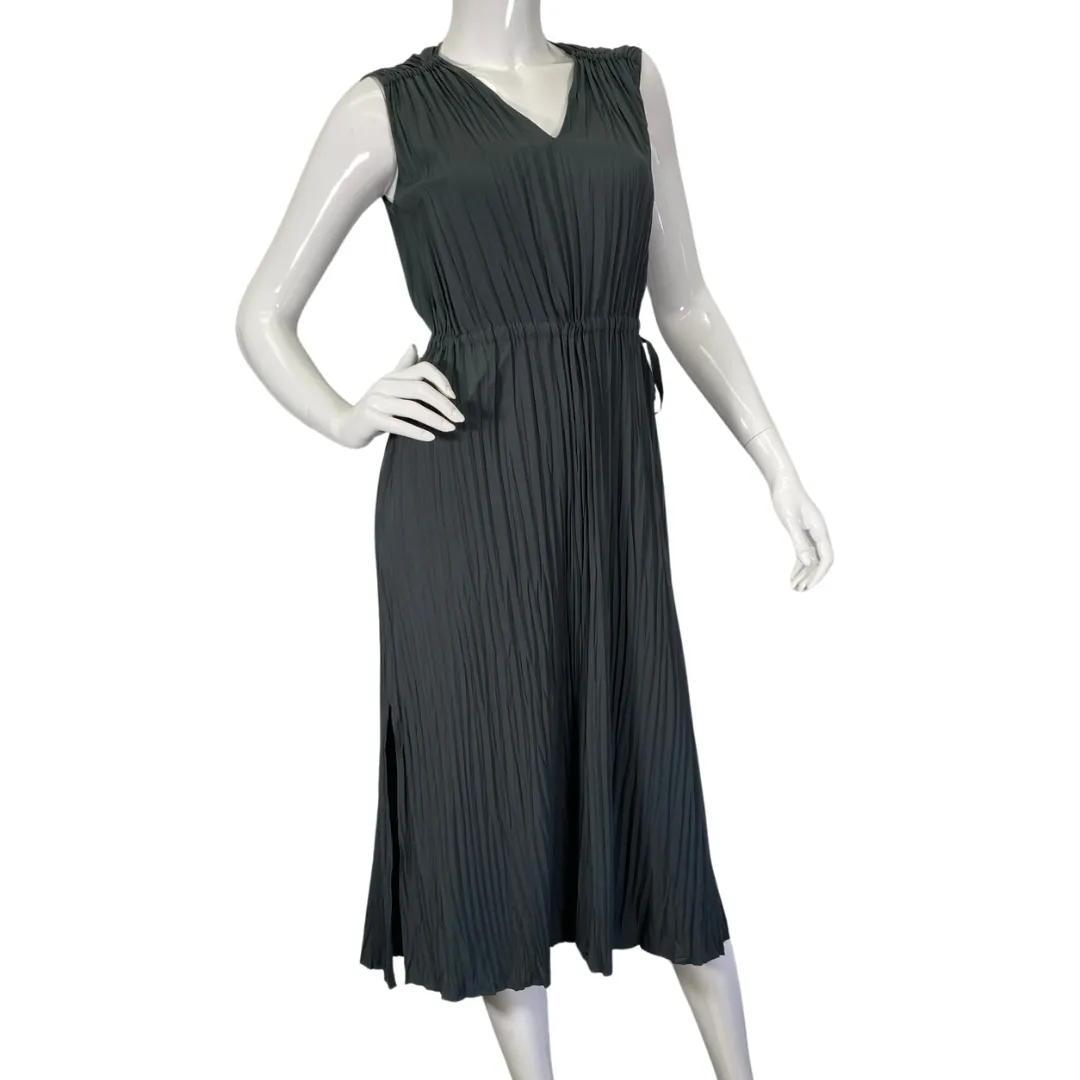 Vince. V-neck Pleated Tie Sleeveless Slate Blue Dress